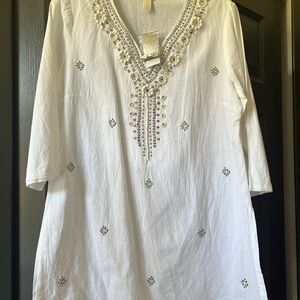 Chico's White Embellished V-Neck Top